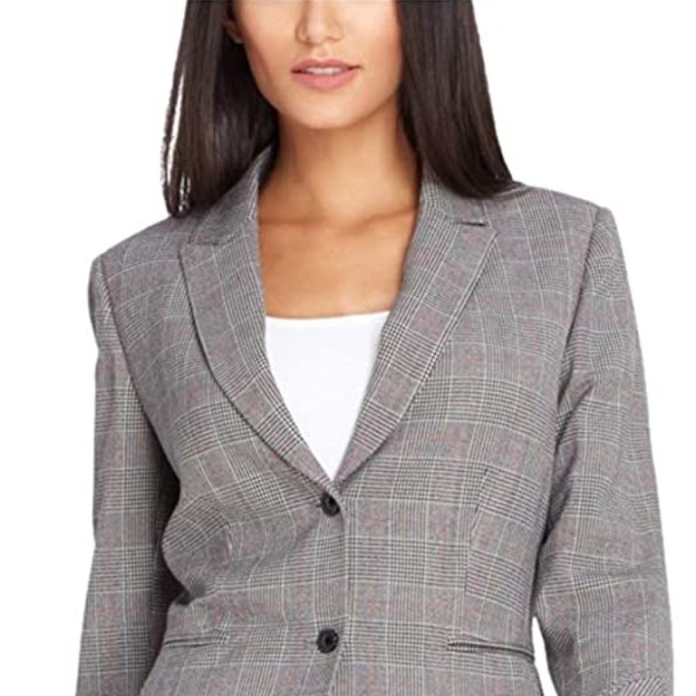 Tahari Blue Plaid Blazer & Skirt Suit Set Size 4
